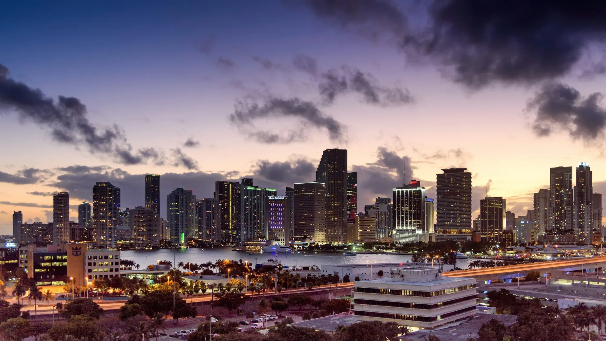 Downtown Miami towers seen from street level