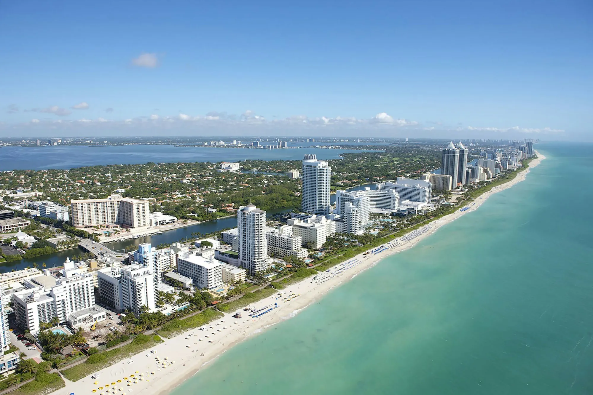 Miami Beach from the air - hotels along the sand and the Atlantic