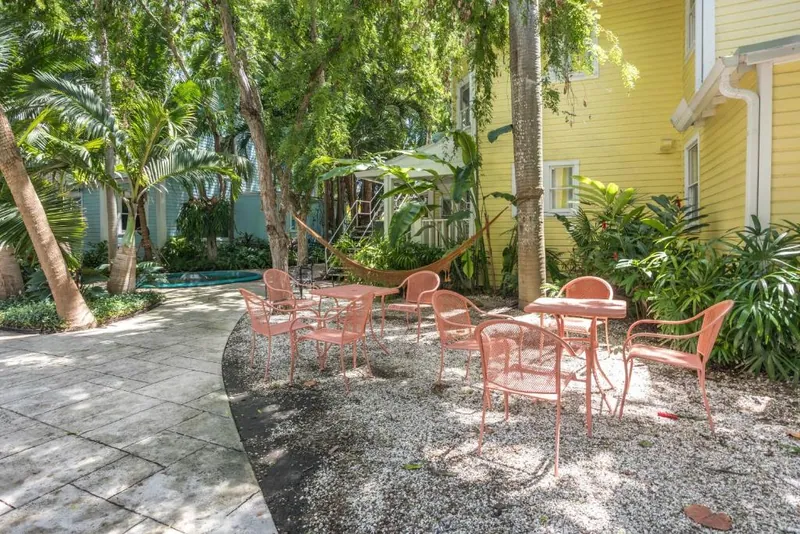 Planted grounds between the historic cottages